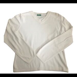 United Colors Of Benetton White V Neck Sweater Size S Summer Cotton Stretch